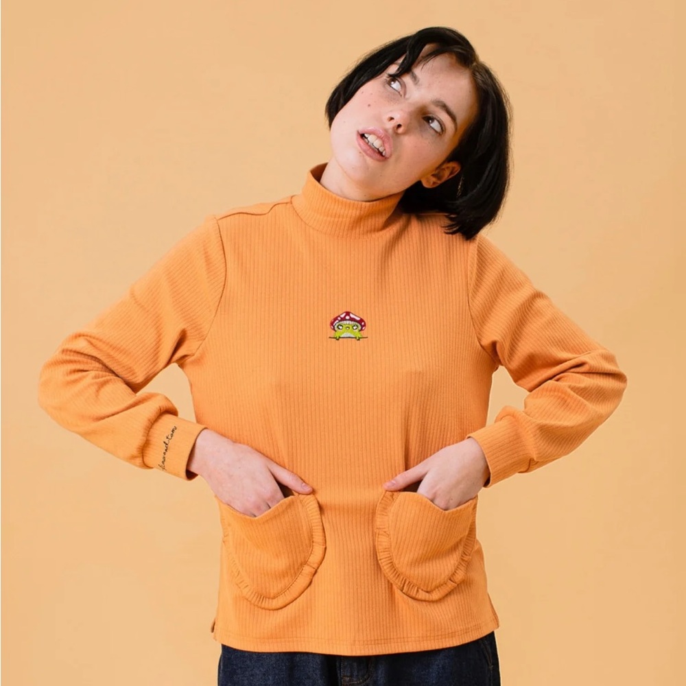 Women’s Orange Ribbed Mock Neck Sweatshirt